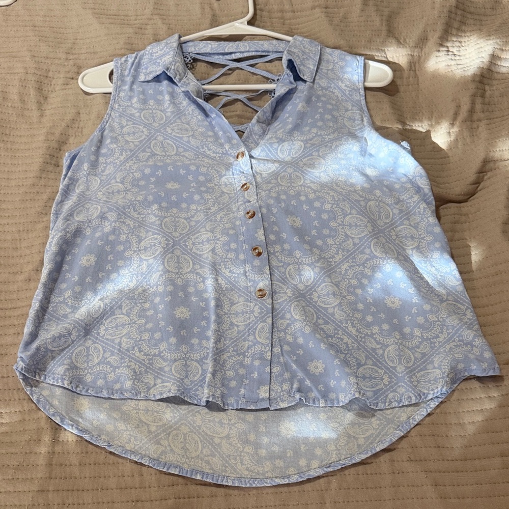 Light Blue Paisley Sleeveless Top